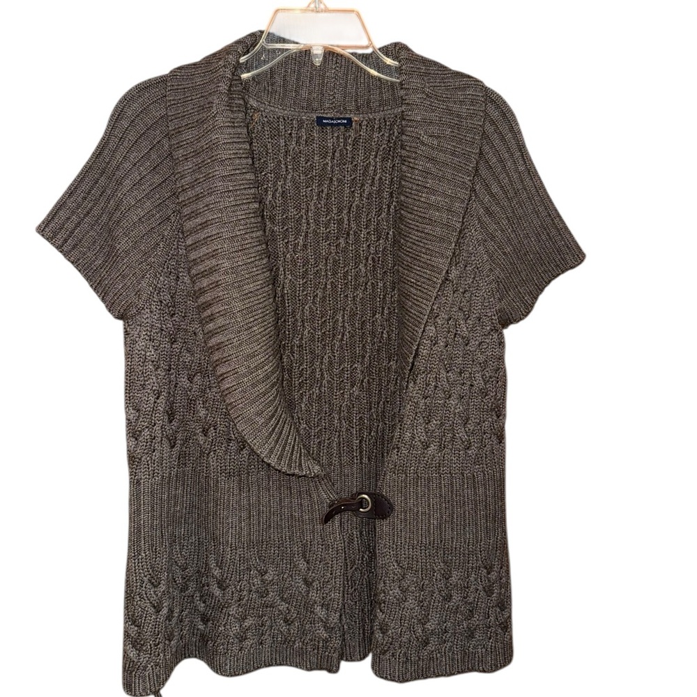 Magaschoni 100% Merino Wool Chocolate Brown Woven Sweater with Leather Strap